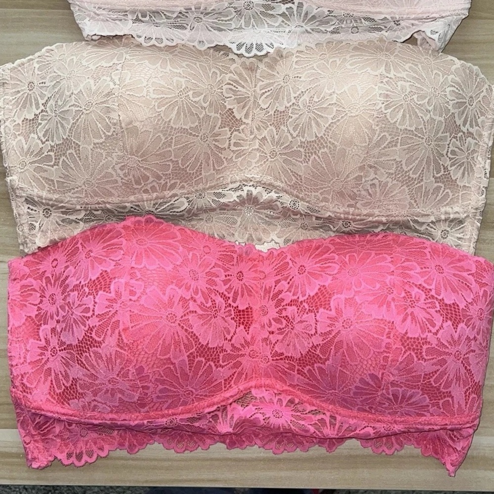 Jessica Simpson Lace Strapless Bandeau in Hot Pink and Light Beige